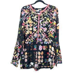 Biya Johnny Was Brigitte Blouse Embroidered Tunic Black Medium Pre-Loved